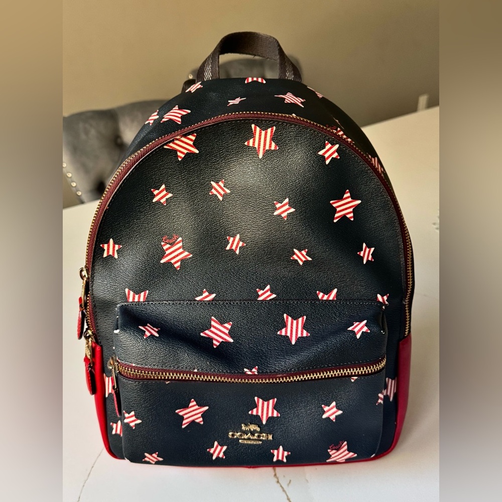 Coach Navy Mini Backpack with Red Star Print - Picture 3 of 4